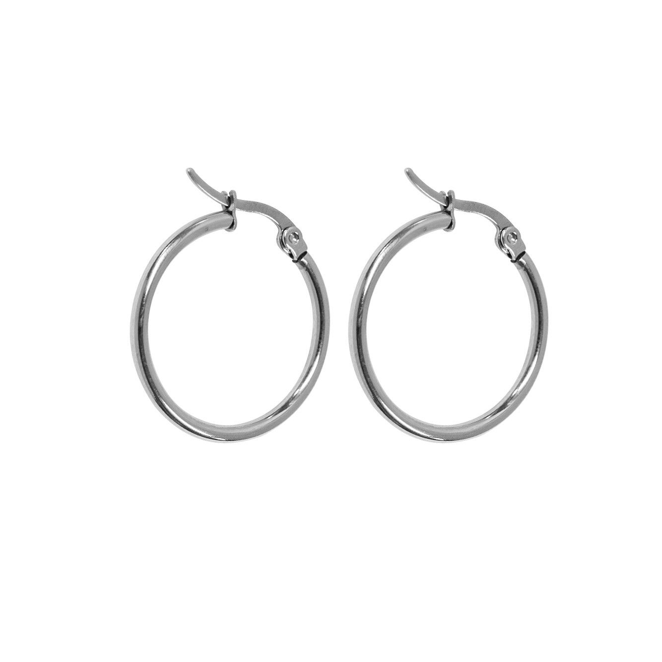 Orecchini A Cerchio In Acciaio Inox – Spessore 2,5 Mm, Diametro 12 Mm – Paio – Argento Lucido