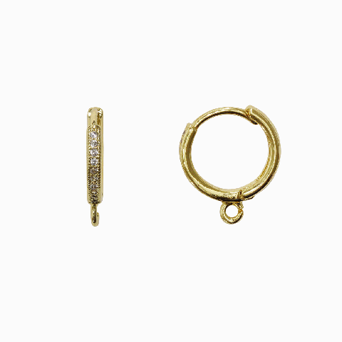 Orecchino Cerchio 13 mm con Zirconi ed Anellino Oro